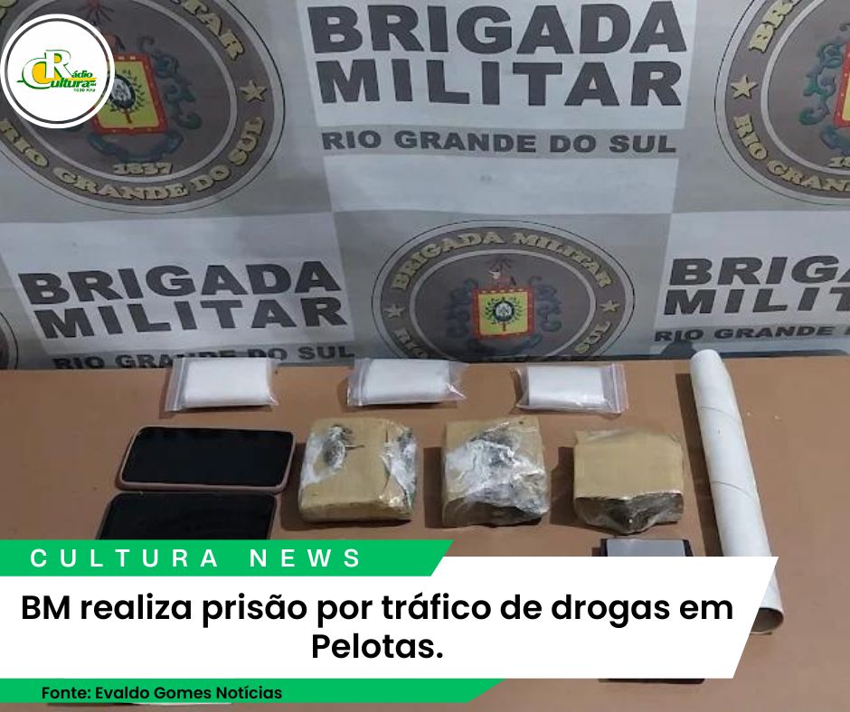 BM realiza prisão por tráfico de drogas em Pelotas.